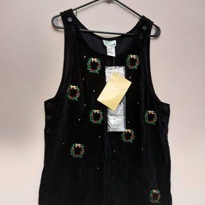 Quacker Factory Velvet Jumper Dress with Embroidered Christmas Wreaths - NWT - M